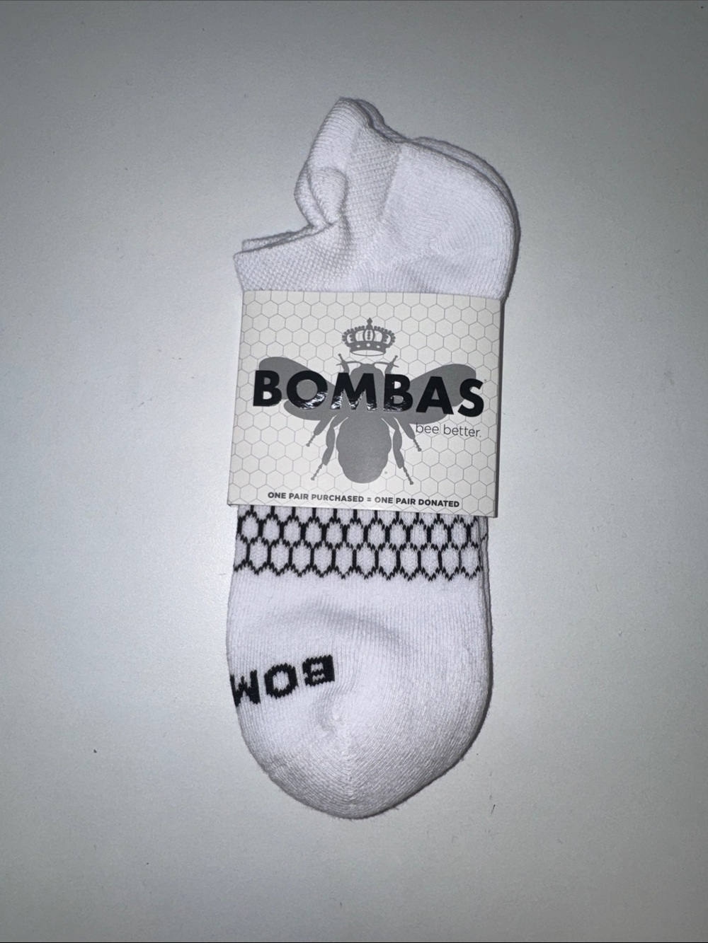 Bombas White Low-Cut Socks with Black Honeycomb Detail